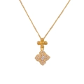 Élégant collier en or 18 carats avec un pendentif fleur à quatre feuilles en zircon brillant - Or