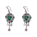 Boucles d'oreilles vintage en argent avec cœurs verts, perles et zircons gouttes - Boucles d'Oreilles Gland Strass Cœur Vert