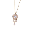 Collier doré luxueux avec pendentif cœur en strass et pampilles gouttes en cristal - Collier Gland Strass Cœur Doré