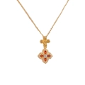 Collier fleur dorée avec pierres précieuses orange et pendentif en zircon blanc vintage - Or Rouge