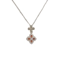 Collier à pendentif fleur de trèfle en métal argenté avec zircons orange étincelants - Argent Rouge