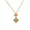 Golden necklace with green four-leaf pendant and sparkling white zircon detail - Gold Green