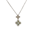 Silver flower pendant necklace with green pear gemstones and sparkling white crystals - Silver Green