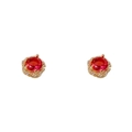 Élégantes boucles d'oreilles fleur en or avec zircon rouge et halo de cristaux - Rouge