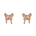 Exquisite butterfly stud earrings with shell inlay and colorful crystals on gold metal - Butterfly Style (B06-414)