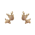Boucles d'oreilles rennes étincelantes dorées avec cristaux sur fond blanc épuré - Cerf de Noël / Or
