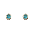 Boucles d'oreilles fleur en or avec pierre bleu ciel et halo de zircons - Bleu