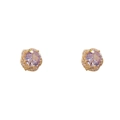 Boucles d'oreilles dorées avec zircon lavande rond entouré de petites pierres claires - Violet