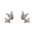 Boucles d'oreilles renne en argent avec cristaux scintillants et design de bois élégant - Cerf de Noël / Argent