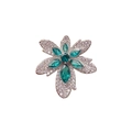 Broche florale argentée exquise avec pierres bleues marquise et zircons blancs - Vert