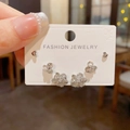 Three-pair silver stud earring set with metallic hearts, pearls, and floral textures - Petal Heart Three-Pair Earrings Set (Silver J07-203) / Silver