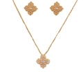 Parure de bijoux trèfle doré avec collier en zircon étincelant et boucles d'oreilles - Or