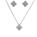 Parure élégante trèfle à quatre feuilles argentée avec collier et boucles d'oreilles - Argent