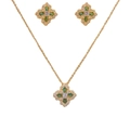 Parure bijoux française avec fleurs à quatre feuilles en zircon vert et or - Or Vert