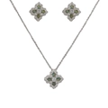 Élégante parure de bijoux trèfle à quatre feuilles avec pierres bleu-vert et zircons - Argent Vert