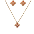 Parure trèfle dorée élégante avec pierres rouges et zircons blancs étincelants - Orange Doré