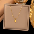 Luxury gold brick pendant necklace in 18k plated titanium steel with twisted rope chain - Gold Bar Pendant (H1029)