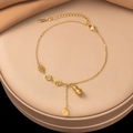 Fu-Zeichen Goldschmuck-Fußkettchen mit Kürbis-Anhänger und verstellbarer Titanstahl-Kette - Fußkettchen mit Segen-Kürbis (JLB5014) / Gold