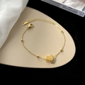 Minimalist S925 gold-plated heart pendant bracelet with beads and lobster clasp - 16+5cm / Bracelet / Gold