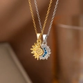 Vintage Halsketten-Set mit Sonne und Mond, verziert mit blauen und gelben Kristallen - Gewöhnliche Sonne und Mond (8224) / Gold und Silber