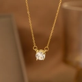 Laurel goddess wheat leaf necklace with round brilliant-cut solitaire diamond pendant - Classic Four-Prong Single Diamond (9182)