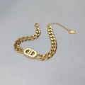 Collar de cadena gruesa dorada con colgante CD entrelazado y etiqueta grabada K18 - Doble D (E196) / Dorado
