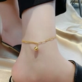 18K gold plated anklet with minimalist bead charm on a mixed link chain for women - Responsive (B10086)
