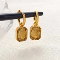 18K gold plated hoop earrings with emerald-cut champagne gemstones in vintage style - Champagne
