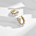U-shaped gold pearl earrings with polished finish and secure snap closure - U-Shaped Pearl Earrings (Gold)