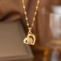 Gold heart projection necklace with white zircon accents and fine chain for women - Projection Heart (9086) / Gold