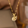 Golden swan necklace with 100 languages of I Love You projection stone and zircon inlay - Projection Swan (9089) / Gold