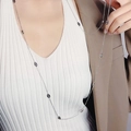 Minimalist silver titanium steel long necklace featuring oval pig nose links on a model - 1.2m Pig Nose Chain (H607) / Steel