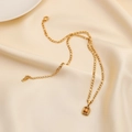 Vintage 18K gold-plated Figaro chain necklace with amber emerald gemstone pendant - Figaro Chain (H631) / Champagne Zirconia Style (H631)