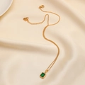 Retro 18K gold plated titanium necklace with rectangular emerald green gemstone pendant - Fine Link Chain (H6117) / Green Zirconia Style (H6117)