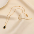 18K gold plated necklace featuring blue gemstone pendant and trendy paperclip chain - Paperclip Chain (H640) / Blue Zirconia Style (H640)