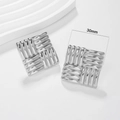 Macro detail of 30mm square stainless steel earrings with woven textured surface - Silver (JZ-E24042304S)