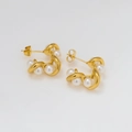 Elegante goldene C-Form Edelstahl-Ohrringe mit gedrehten Perlenverzierungen - Verdrehter Gewebter Feiner Perlen-Stil (JZ-E245903G3) / 25mm