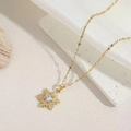 Exquisite 18k gold plated snowflake pendant necklace with cubic zirconia and cat eye stones - Single Drill Snowflake Style (9212) / Gold