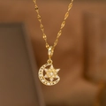 18k gold lucky four-leaf clover necklace with polished cat-eye petal pendant for women - Moon Snowflake Style (9207) / Gold