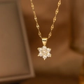Elegant 18k gold plated four leaf clover necklace with white cat eye petals and crystals - Round Zirconia Snowflake Style (9211) / Gold