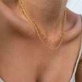 Doppelreihige 18K vergoldete Edelstahlhalskette mit Kordelkette und Büroklammer-Design - Büroklammer Seil Lagen-Stil
