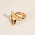 Makro-Detail des unregelmäßigen 18K vergoldeten Edelstahlrings mit polierter Oberfläche - US 6 / Unregelmäßiger Flügel-Stromlinien-Stil (Style 1)