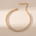 18K vergoldetes Kaffeebohnen Armband für Damen mit ovalen Zirkoniasteinen im Pavé-Stil - Ovales Zirkonia Tennis Armband