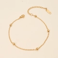 18K vergoldete Edelstahl-Fußkette mit fünf Perlen und K18-Stempel-Anhänger - O-Gliederkette Perlenarmband