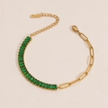 18k vergoldetes Edelstahlarmband mit grünen Zirkonia-Smaragden und Büroklammer-Gliederkette - Grüner Strass (Style 04)