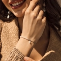 Close-up of 18K gold plated stainless steel bracelet with natural freshwater pearls - Silver Pearl Bracelet
