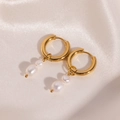 Detail of 18K gold plated hoop earrings with layered baroque pearls on white silk - Double Pearl Link Style (Style 06)