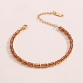 Gold plated bracelet featuring rectangular red zircon stones and an adjustable link chain - Red-brown Style (Style 08)