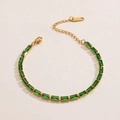 Gold-plated bracelet featuring rectangular emerald green stones and K18 hallmark tag - Emerald Green Style (Style 10)