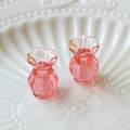 Macro shot of pink miniature glass-like vases with wavy rims and vertical textures - 1 Piece / Pink